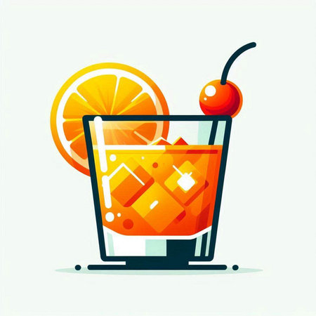 Cocktail with orange and cherry on white background. Vector illustration.のイラスト素材