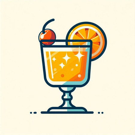 Cocktail with orange, cherry and ice. Vector illustration.のイラスト素材
