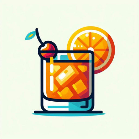 Cocktail with orange slice and cherry. Vector illustration in flat styleのイラスト素材