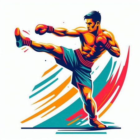 Boxing man. Vector illustration of boxer in action. Boxer.のイラスト素材