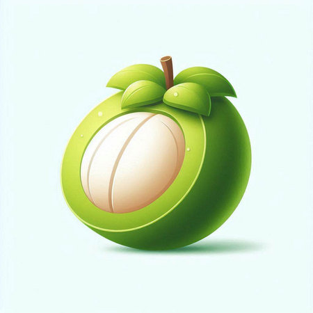 Fresh mangosteen fruit with green leaf on blue background, vector illustrationのイラスト素材