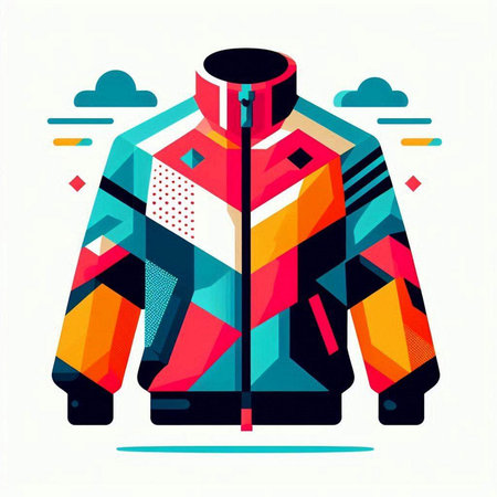 Vector illustration of winter jacket isolated on white background. Colorful geometric design for web, site, banner, poster, print.のイラスト素材