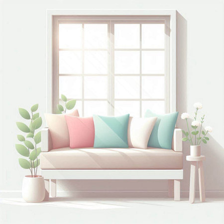 interior with sofa and flowers. 3d illustration, 3d renderのイラスト素材