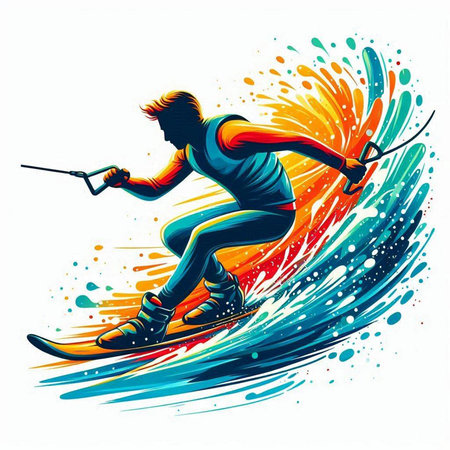 Snowboarder on the background of colorful splashes. Vector illustration.のイラスト素材
