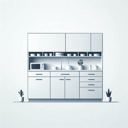 Kitchen interior with furniture, vector illustration, eps 10.のイラスト素材
