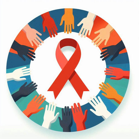World Aids Day concept. Red ribbon in circle shape. Vector illustration.のイラスト素材