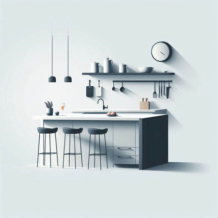 Kitchen interior design. 3d vector illustration in modern style.のイラスト素材