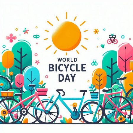 World Bicycle Day greeting card, poster, banner. Vector illustration.のイラスト素材