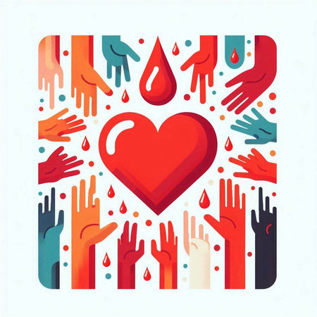 Blood donation concept. Vector illustration of human hands and red heart.のイラスト素材