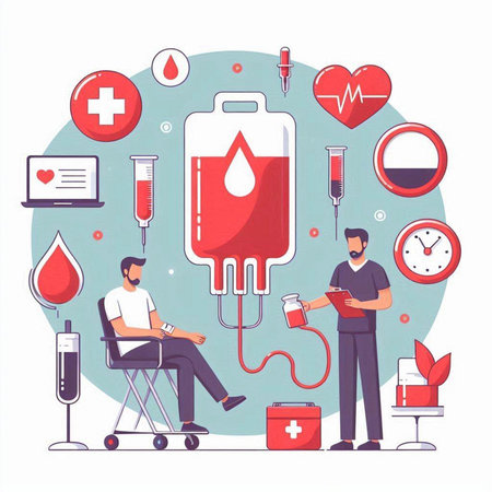 Blood donation concept. Vector illustration in flat cartoon style. Healthcare and medicine.のイラスト素材