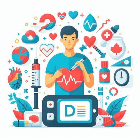 Vector illustration of a young man with a heart rate monitor. Health care concept. Flat style.のイラスト素材