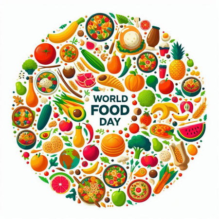 World food day concept. Healthy food icons in circle shape. Vector illustrationのイラスト素材