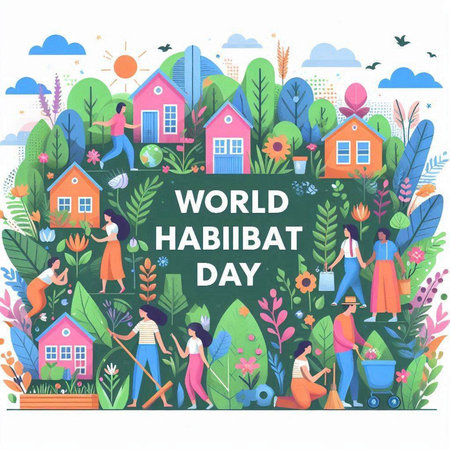 World Horticultural Day. Vector illustration. Flat design style. Mother, father, son, daughter, daughter, sister, brother and sister.のイラスト素材