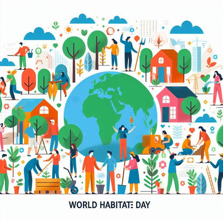 World Earth Day concept with people working in the garden. Vector illustration.のイラスト素材