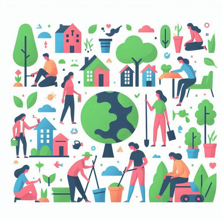 Vector flat design illustration of world health day concept with doctor, nurse, globe, medical icons.のイラスト素材