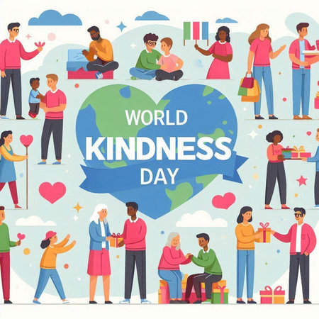 World Kindness Day banner with people hugging each other. Vector illustrationのイラスト素材