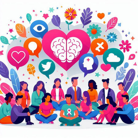 Flat design vector illustration concept of mental health, psychological support.のイラスト素材