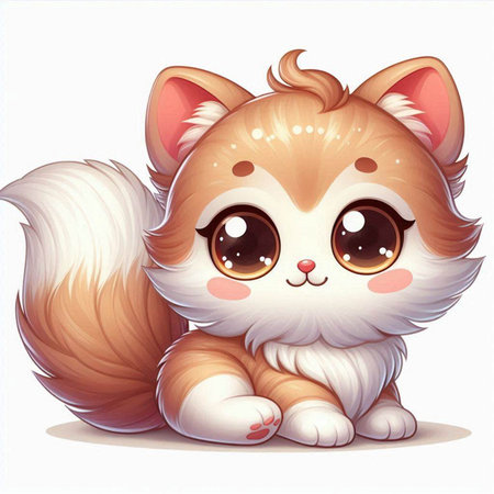 Cute cartoon cat with big eyes. Vector illustration on a white background.のイラスト素材
