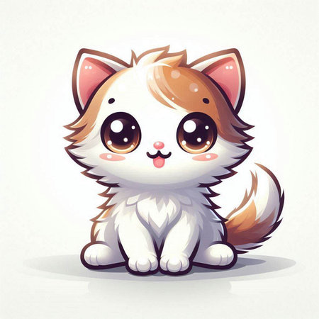 Cute little kitten on white background. Vector illustration of a cat.のイラスト素材