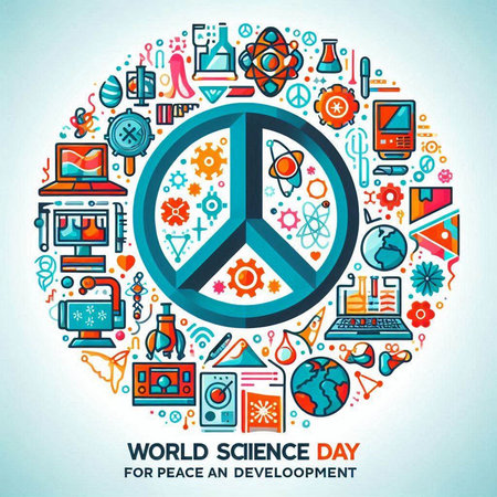 World Science Day poster with doodle icons. Vector illustration.のイラスト素材