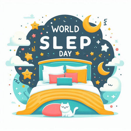 World Sleep Day. Cute hand drawn vector illustration in cartoon style.のイラスト素材