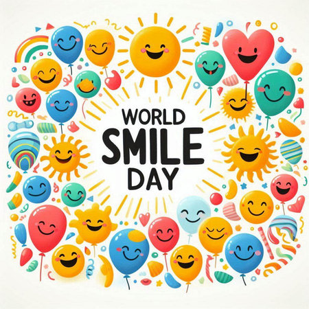 World Smile Day card with hand drawn doodle elements. Vector illustration.のイラスト素材