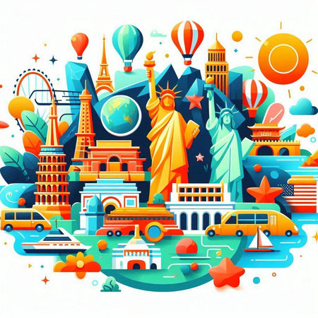 Travel around the world concept. Colorful vector illustration in flat styleのイラスト素材