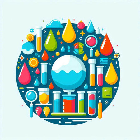 Vector illustration of science, chemistry, biology, laboratory, research and experiment icons in circle.のイラスト素材