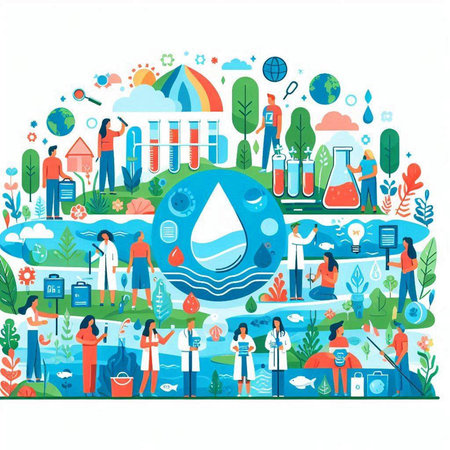 Flat design concept of water pollution and environment protection. Vector illustrationのイラスト素材