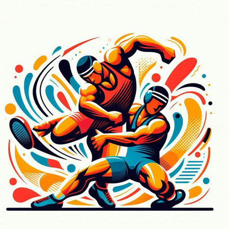 Rugby players in action, vector illustration. Graphic design element.のイラスト素材
