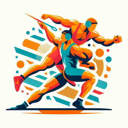 Athlete running with javelin. Sport vector illustration.のイラスト素材
