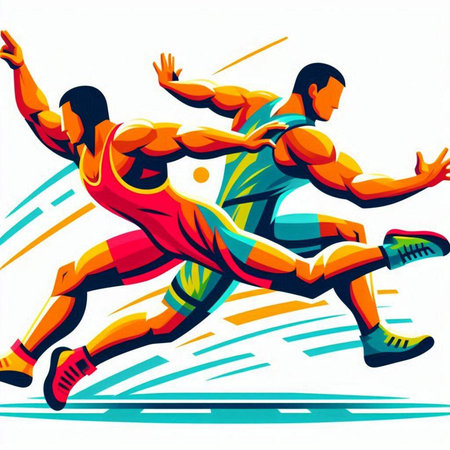 Running men. Vector illustration of two sportsmen running in motion.のイラスト素材
