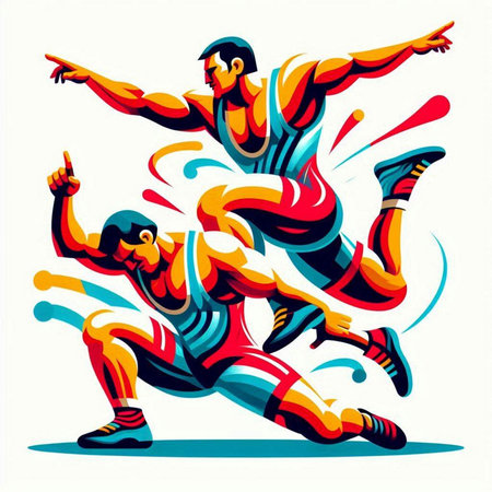 Cricket player in action, vector illustration. Sport background.のイラスト素材