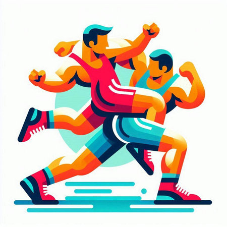 Running men. Sport vector illustration, isolated on white background. Teamwork concept.のイラスト素材