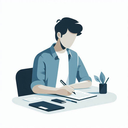 Businessman working at his desk. Vector illustration in flat style.のイラスト素材