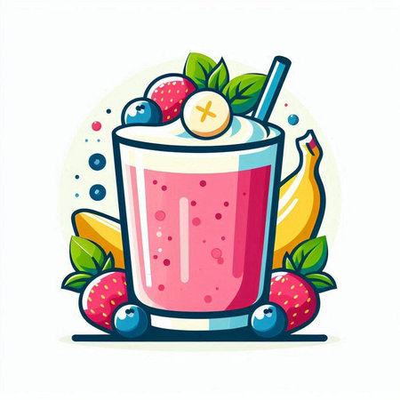 Fruit smoothie in a glass with berries. Vector illustration.のイラスト素材