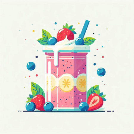 Vector illustration of a smoothie in a glass with berries and mint.のイラスト素材