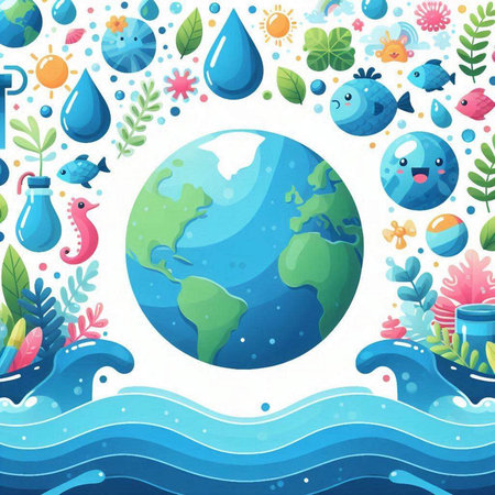 Ecology concept. World water day. Vector illustration in cartoon styleのイラスト素材