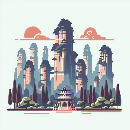 Hangzhou China. Landmark of China. Vector illustration.のイラスト素材