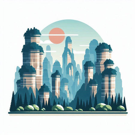 Modern cityscape with skyscrapers and trees. Vector illustration.のイラスト素材