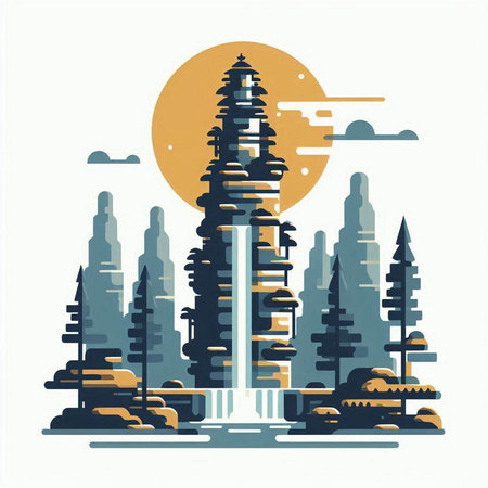 Silhouette of skyscrapers in the city. Vector illustrationのイラスト素材
