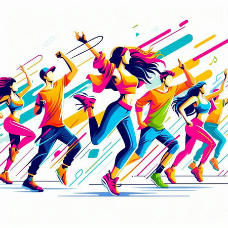 Group of dancing people. Vector illustration. Colorful background with people.のイラスト素材