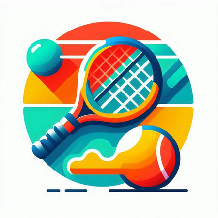 Tennis racket and ball on a colorful background. Vector illustration.のイラスト素材
