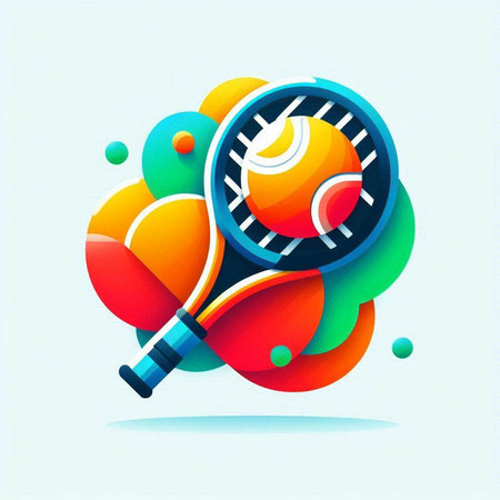 tennis racket and ball on a colorful background. Vector illustration.のイラスト素材
