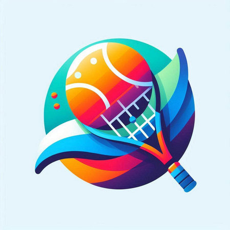 Tennis racket and ball on abstract colorful background. Vector illustration.のイラスト素材