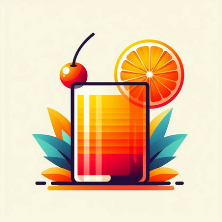 Cocktail with orange and cherry. Vector illustration in flat styleのイラスト素材