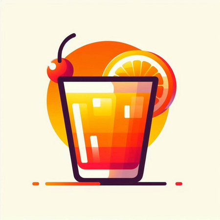 Cocktail with orange and cherry on a light background. Vector illustration.のイラスト素材