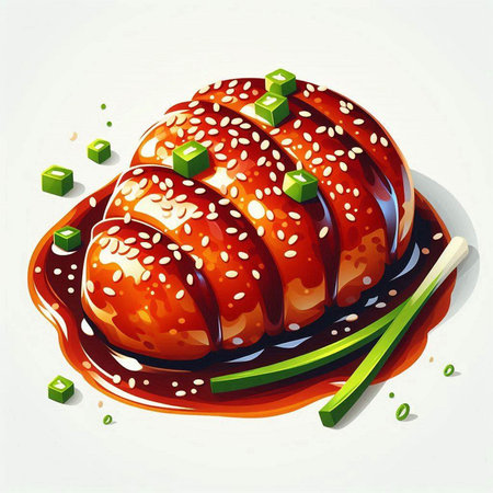 Illustration of Sushi roll with sesame seeds and green onionのイラスト素材