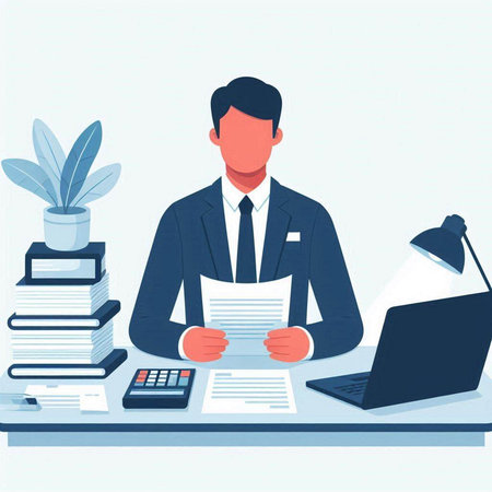 Businessman working in office. Vector illustration in a flat style.のイラスト素材
