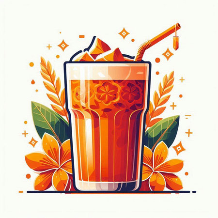 Cocktail in a glass with a straw. Vector illustration.のイラスト素材
